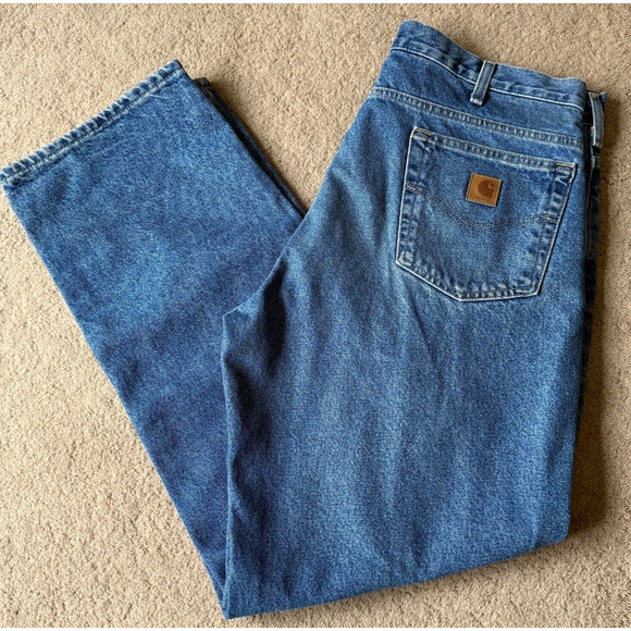 Vintage Carhartt Jeans FLANNEL LINED 36x32 Relaxed Fit B172 DST Workwear Pants - Picture 1 of 8